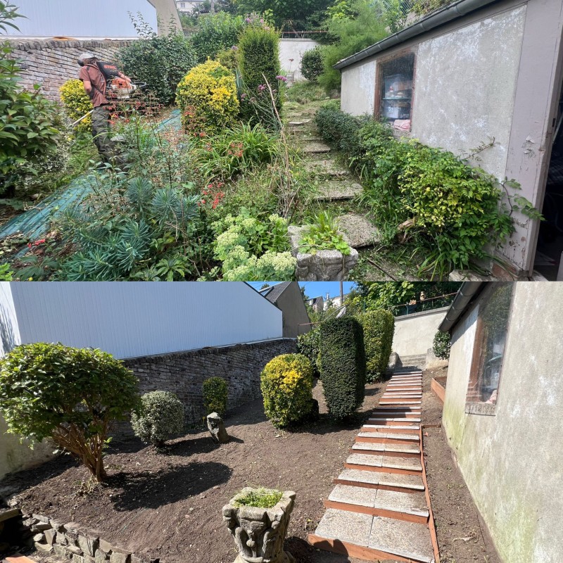 Entretien de jardin Le Havre avec éclaircissement de végétation et réfection de marches pour redonner vie aux extérieurs